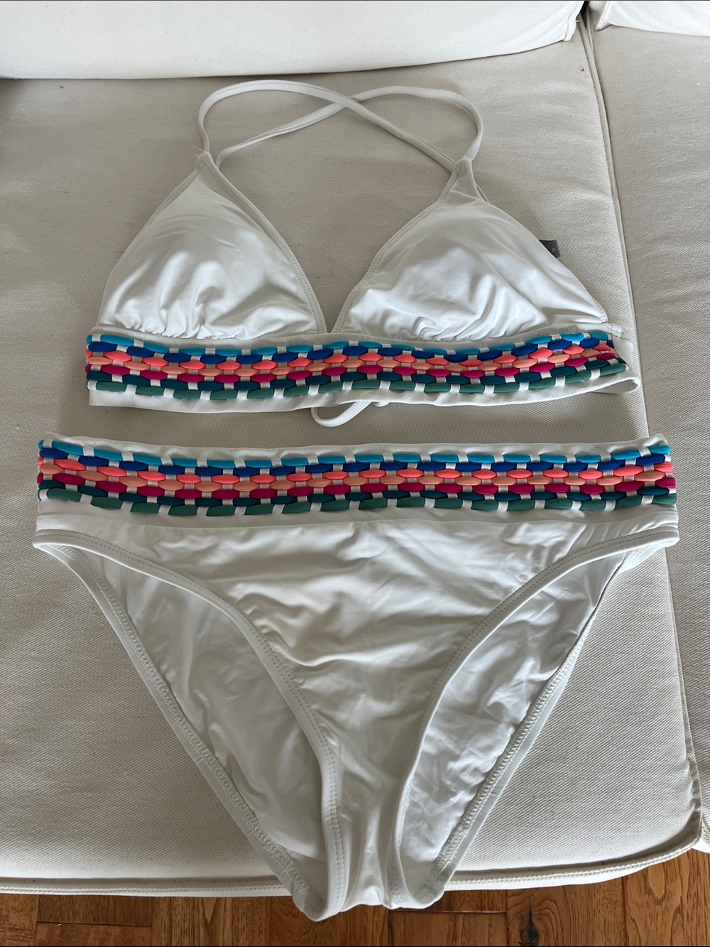 LABLANCA WHITE MACRAME BIKINI TOP AND BOTTOM.
